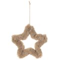 Étoile décorative suspendue en fausse fourrure beige 21 cm | Floristik24.fr