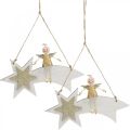Floristik24 Ange sur étoile filante, Décoration de Noël à accrocher, Blanc de l&#39;Avent, Doré H13cm L21.5cm 2pcs