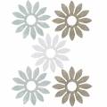 décorations à épandre fleur marron, gris clair, fleurs en bois blanc à disperser 144p
