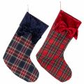 Floristik24 Lot de 2 bottes de Noël à carreaux rouges et bleus avec nœud, 43 cm, à suspendre