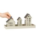 Ensemble de maisons en métal avec plateau, 3 pièces, gris, 35 cm | Floristik24.fr