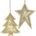 Floristik24 Pendentifs en métal sapin et étoile, décorations d&#39;arbre de Noël, décoration de Noël dorée, aspect antique H15.5 / 17cm 4pcs