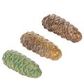 Floristik24 Cônes décoratifs en céramique - Lot de 3 - 14 cm - Vert et marron