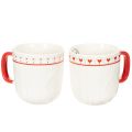 Floristik24 Tasses en céramique blanche avec anse rouge, motif tricot et cœurs, set de 2, 9 cm