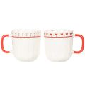 Tasses en céramique blanche avec anse rouge, motif tricot et cœurs, set de 2, 9 cm | Floristik24.fr
