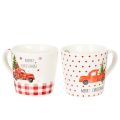 Floristik24 Tasse de Noël en céramique avec voiture et sapin motifs rouges et blancs 10 cm set de 2