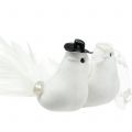 Floristik24 Couple de colombes blanches sur clip 10 cm 3 p