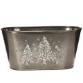 Floristik24 Cache-pot ovale en zinc avec motif sapins en relief 25 cm