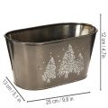 Cache-pot ovale en zinc avec motif sapins en relief 25 cm | Floristik24.fr