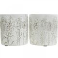 Floristik24 Vase vase à fleurs en béton blanc avec fleurs en relief Ø12,5cm 2 pièces