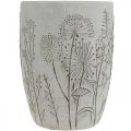 Floristik24 Vase vase à fleurs en béton blanc avec fleurs en relief vintage Ø14.5cm