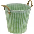 Floristik24 Pot décoratif, seau en métal à planter, jardinière avec anses, rose/vert/jaune shabby chic Ø14,5cm H13cm lot de 3
