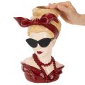 Vase tête femme en résine avec lunettes de soleil et collier, 30cm | Floristik24.fr