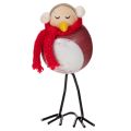 Set de 4 figurines oiseaux décoratifs en bois et métal, 11 cm, avec écharpe rouge, décoration d'hiver | Floristik24.fr