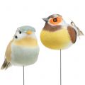 Mini oiseaux sur fil blanc / marron 5-7cm 16pcs