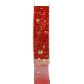 Floristik24 Ruban Noël, organza motif étoile rouge 25mm 25m