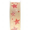 Floristik24 Ruban de Noël avec motif étoile crème 40mm 20m