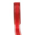 Floristik24 Ruban de Noël à rayures lurex transparent rouge 25mm 25m