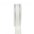Floristik24 Ruban de Noël avec des bandes de lurex transparentes blanc, argent 25mm 25m