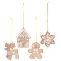 Floristik24 Ensemble de 4 décorations en plastique style pain d'épices - Renne, bonhomme, flocon, maison, 7 cm