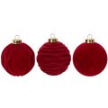 Boules de Noël en plastique rouge velouté 8 cm Lot de 12 | Floristik24.fr
