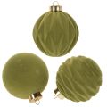 Floristik24 Boules de Noël en plastique 8 cm vert mousse flocage velours lot de 12