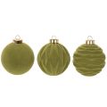 Boules de Noël en plastique 8 cm vert mousse flocage velours lot de 12 | Floristik24.fr