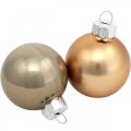 Floristik24 Mélange de décorations d&#39;arbres, boules de Noël, pendentifs mini sapin doré / marron / nacre / beige H4.5cm Ø4cm verre véritable 24pcs