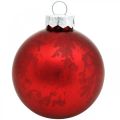 Floristik24 Boule de sapin de Noël, pendentif arbre, boule de Noël marbrée rouge H6.5cm Ø6cm verre véritable 24pcs