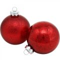 Floristik24 Décorations d&#39;arbre de Noël, pendentifs d&#39;arbre, boules de Noël marbrées rouges H8.5cm Ø7.5cm verre véritable 14pcs