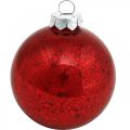 Floristik24 Boule d&#39;arbre, décorations d&#39;arbre de Noël, boule en verre marbré rouge H4.5cm Ø4cm verre véritable 24pcs