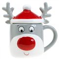 Floristik24 Tasse de Noël mug renne avec couvercle H15cm 2pcs