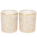Floristik24 Porte-bougie chauffe-plat en verre à motif cachemire, Ø8 cm, H9 cm, lot de 2