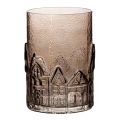 Floristik24 Lanterne en verre transparent brun avec motifs maisons 23 cm