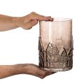 Lanterne en verre transparent brun avec motifs maisons 23 cm | Floristik24.fr