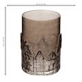 Lanterne en verre transparent brun avec motifs maisons 23 cm | Floristik24.fr