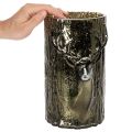 Lantern en verre avec tête de cerf et motifs d’arbres, 26 cm, vert-brun | Floristik24.fr