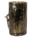 Lantern en verre avec tête de cerf et motifs d’arbres, 26 cm, vert-brun | Floristik24.fr