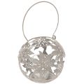Floristik24 Photophore suspendu en métal gris avec motif floral Ø14 cm H13 cm