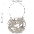 Photophore suspendu en métal gris avec motif floral Ø14 cm H13 cm | Floristik24.fr