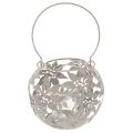 Photophore suspendu en métal gris avec motif floral Ø14 cm H13 cm | Floristik24.fr