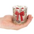 Photophore en verre avec motifs de branches de Noël et ruban rouge 8 cm, lot de 2 | Floristik24.fr