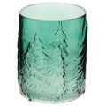 Floristik24 Photophore en verre turquoise avec motif de sapins en relief 16 cm