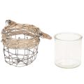 Porte-bougie chauffe-plat, verre, métal, osier, Ø10,5 cm, lot de 3 | Floristik24.fr