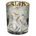 Floristik24 Photophore en verre avec oiseaux, design hivernal, 12 cm