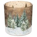Floristik24 Photophore en verre motif forêt de sapins enneigée 15 cm pour intérieur