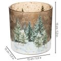 Photophore en verre motif forêt de sapins enneigée 15 cm pour intérieur | Floristik24.fr