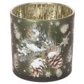 Floristik24 Photophore en verre motif pommes de pin et flocons de neige 15 cm