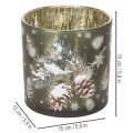 Photophore en verre motif pommes de pin et flocons de neige 15 cm | Floristik24.fr