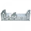 Floristik24 Décoration en métal pour bougies, village de maisons argenté, L52xH20cm